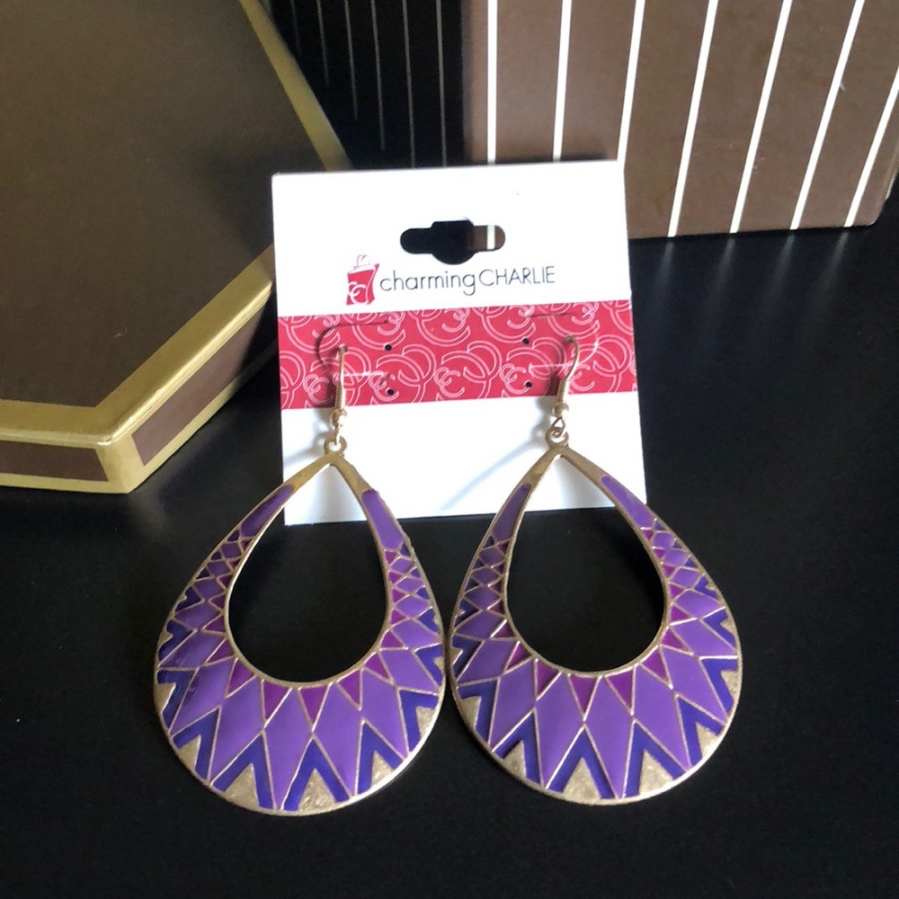 Cute Purple Large Tear Drop Earrings